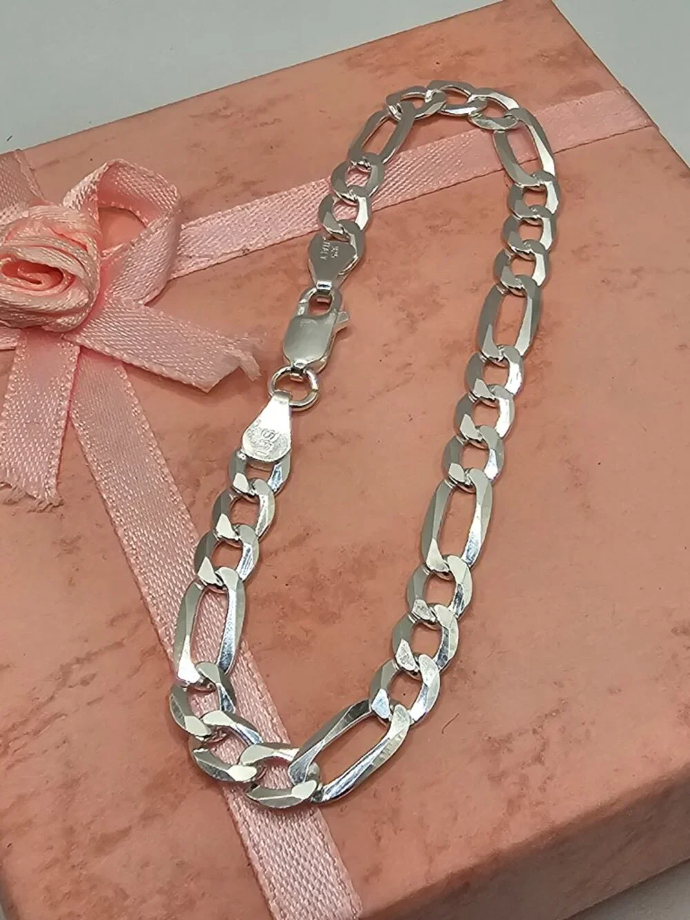 Sterling Silver 925 High Polished Figaro Bracelet 5.6mm 7 inches